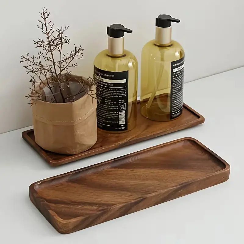 Natural wood serving tray styled for coffee and everyday home use.