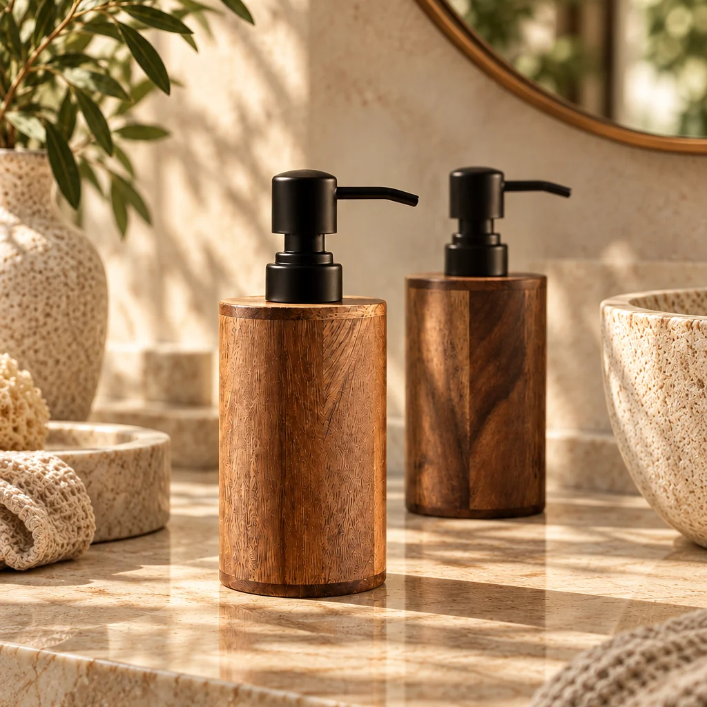 Walnut Wood Pump Dispenser | Refillable 250ml Bottle