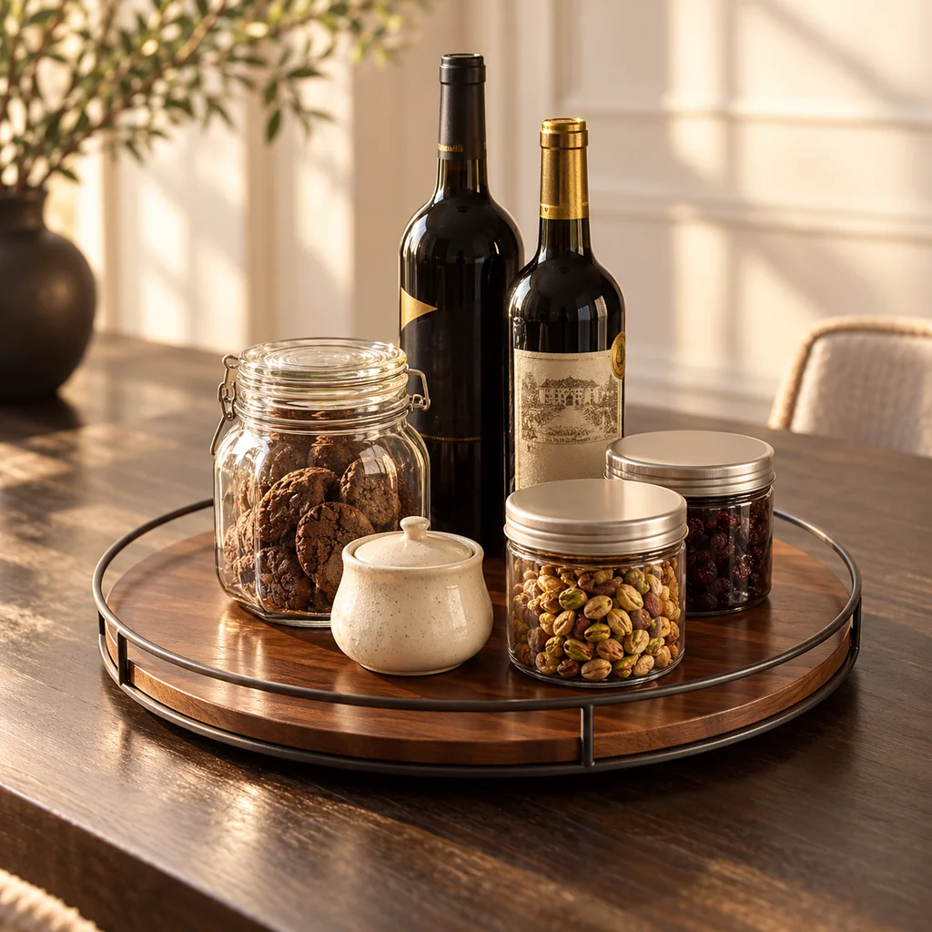 Oak Wood Lazy Susan | 360° Rotating Table Organiser