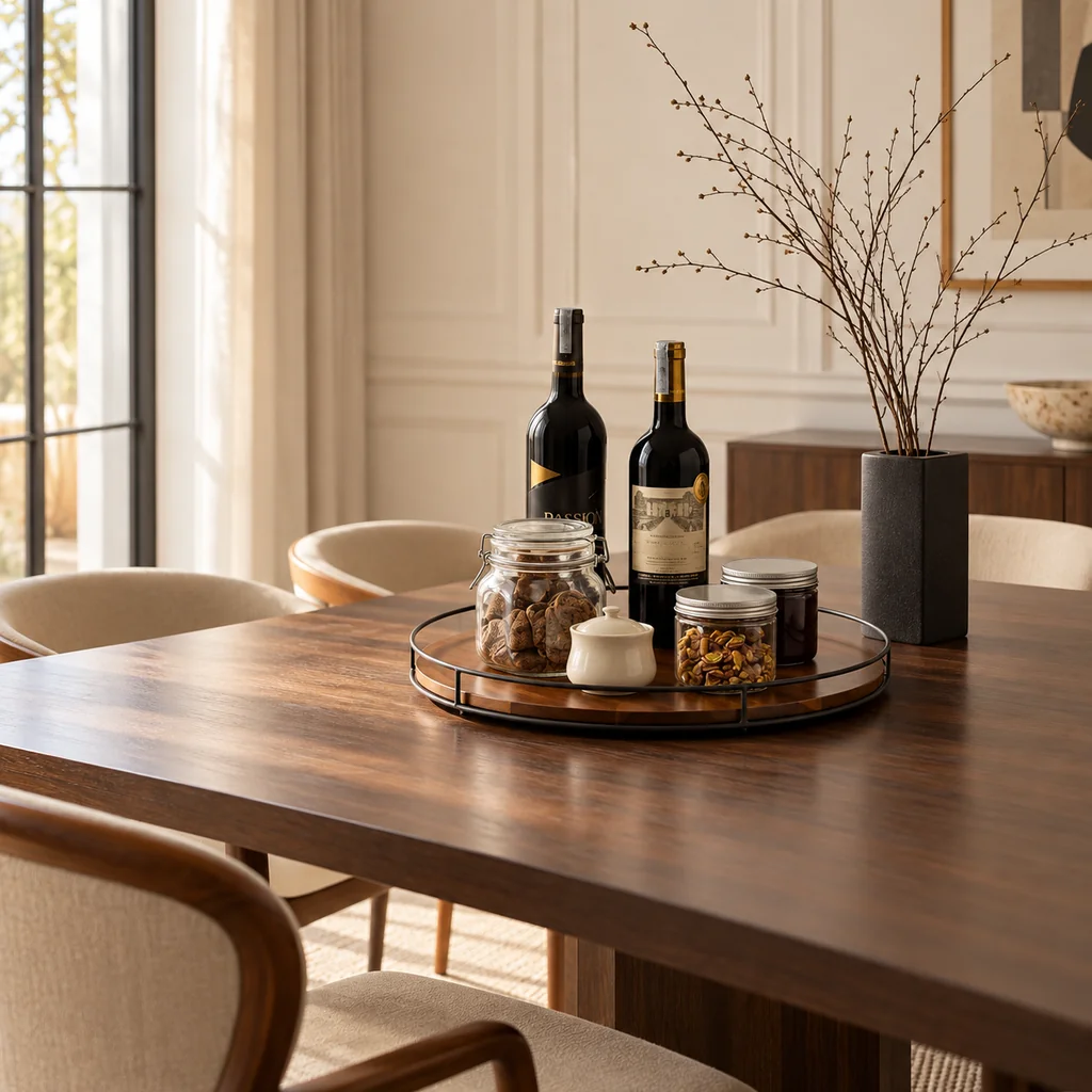 Oak Wood Lazy Susan | 360° Rotating Table Organiser