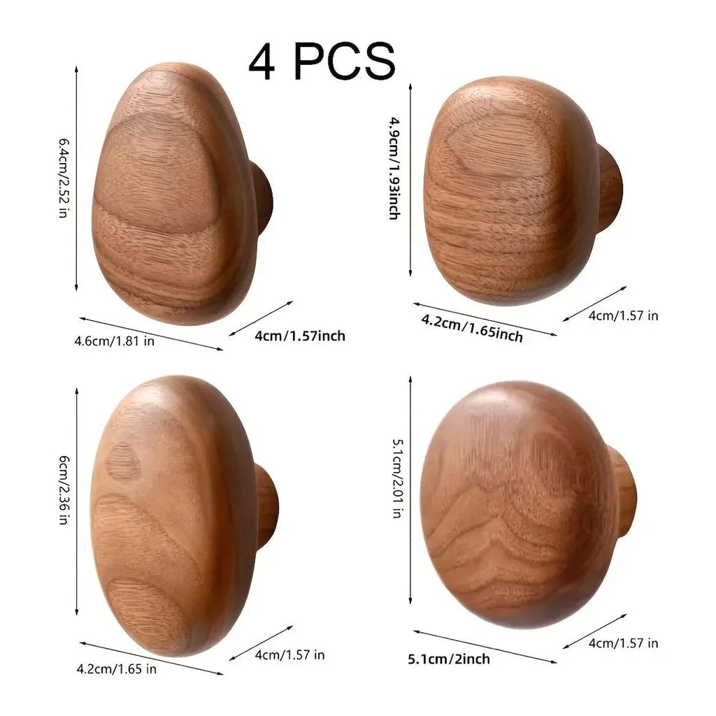 Set of 4 Wooden Wall Hooks with natural timber grain