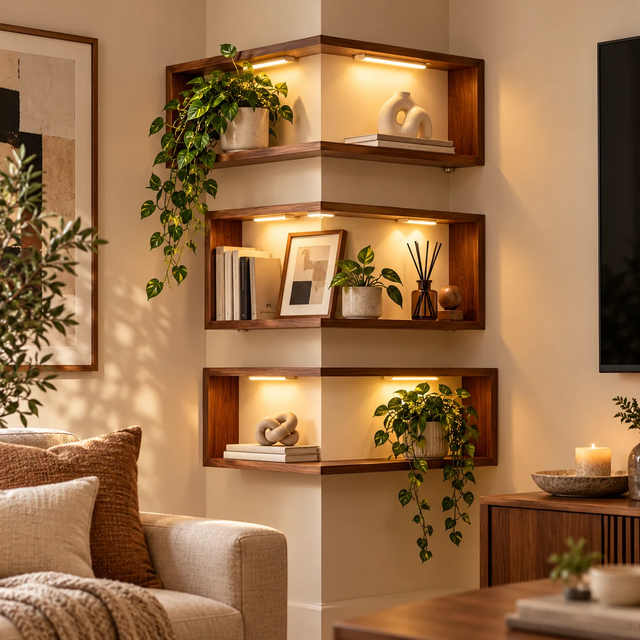 Solid Oak Floating Corner Shelf | The Nook