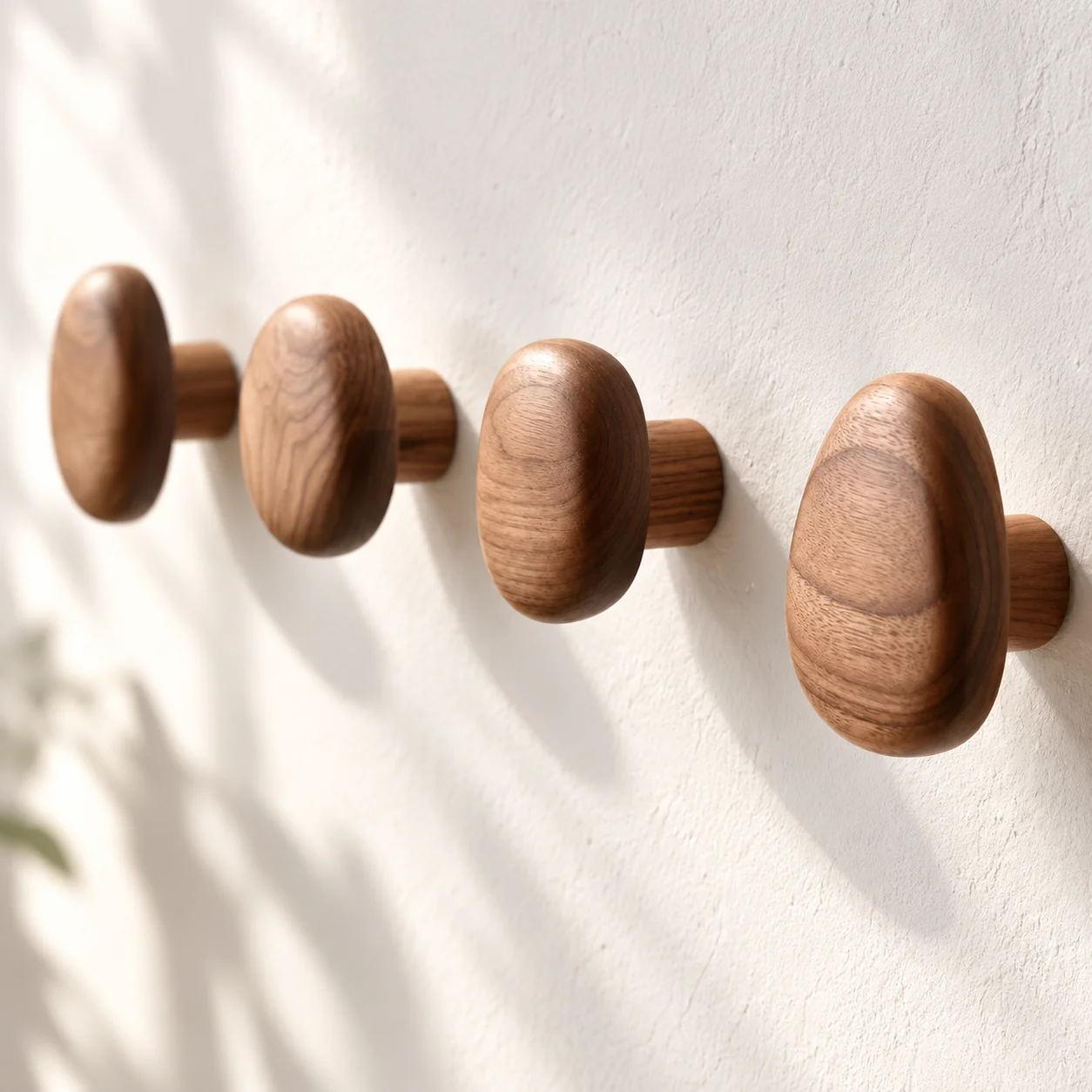 Set of 4 Wooden Wall Hooks | Natural Timber Storage