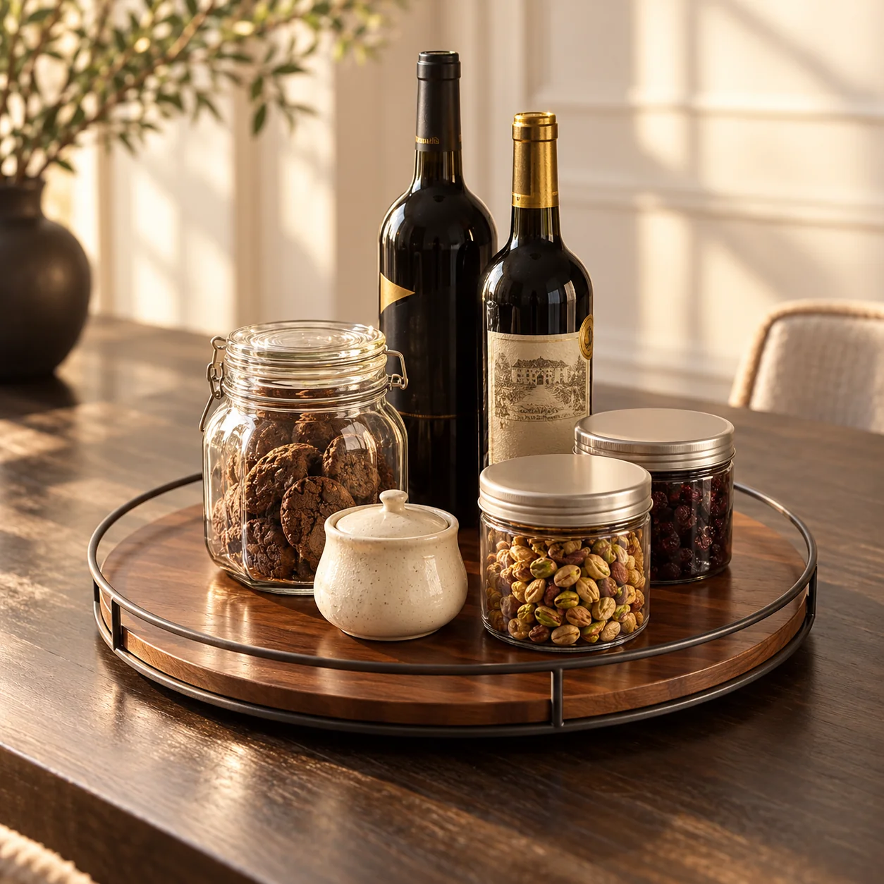 Oak Wood Lazy Susan | 360° Rotating Table Organiser