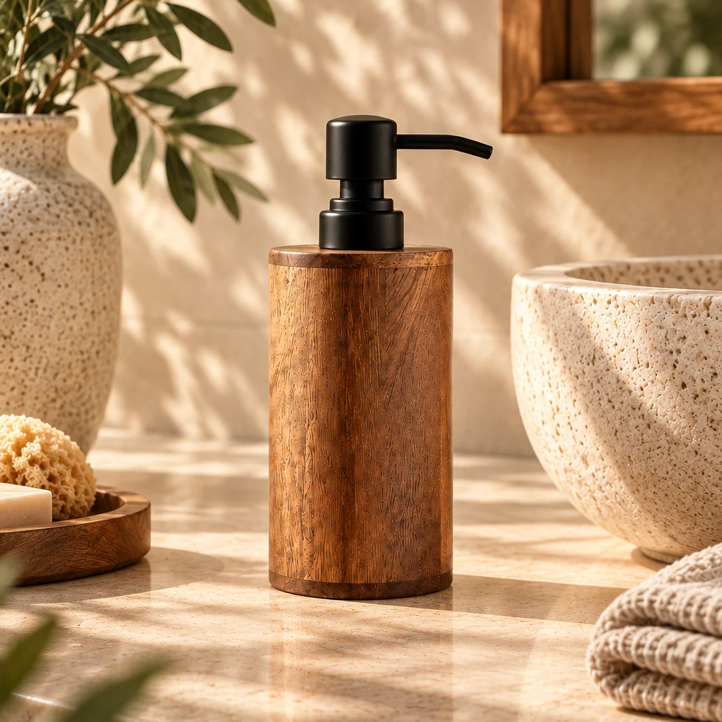 Walnut Wood Pump Dispenser | Refillable 250ml Bottle