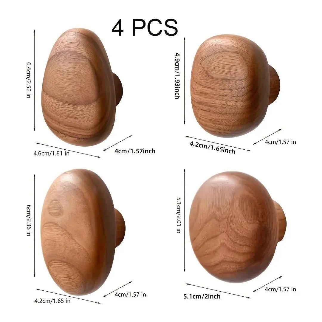 Set of 4 Wooden Wall Hooks with natural timber grain