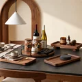 Solid Wood Kitchen Organiser Set with oak serving trays and lazy Susan