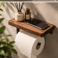 Walnut Toilet Paper Holder | Wall-Mounted Shelf Organiser