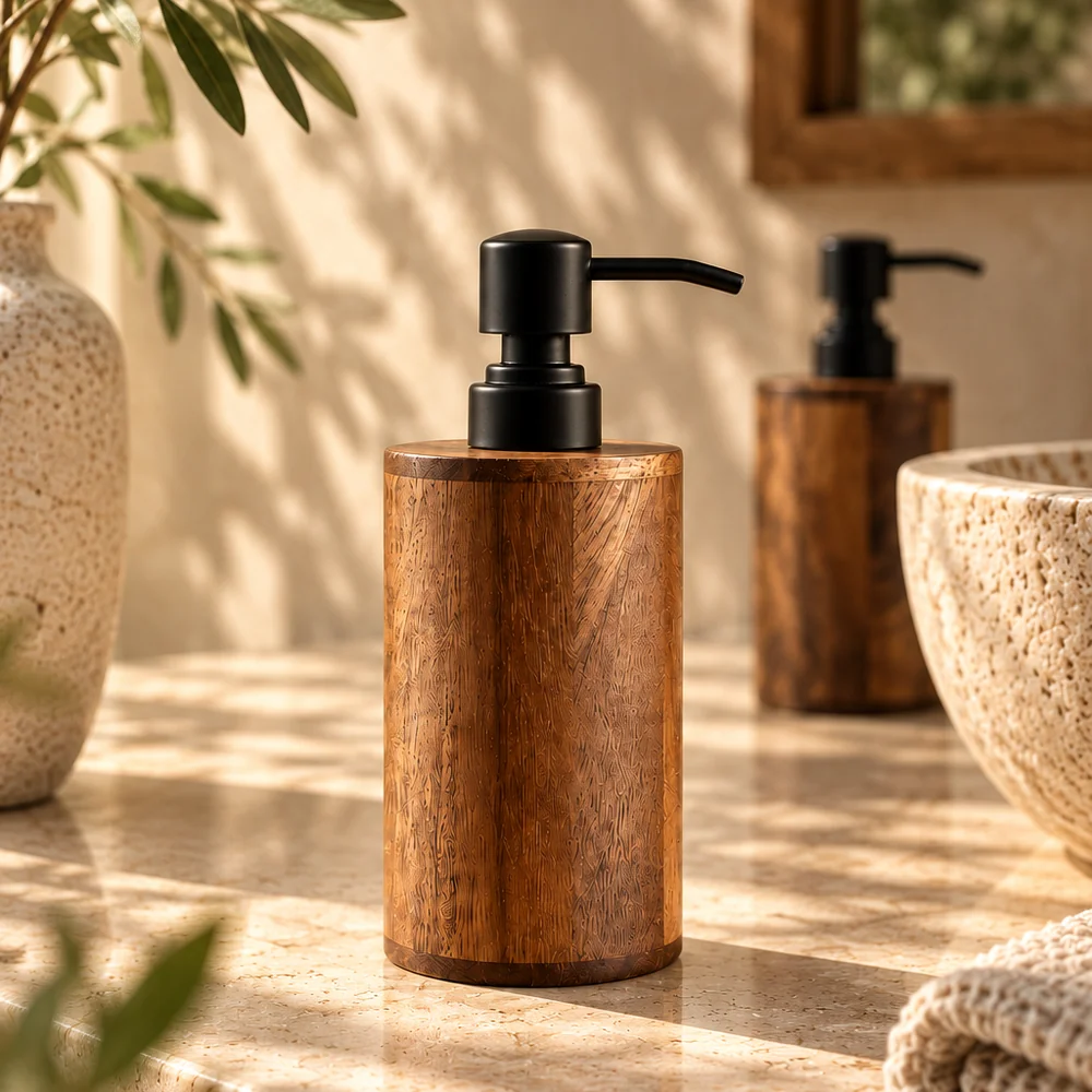 Walnut Wood Pump Dispenser | Refillable 250ml Bottle