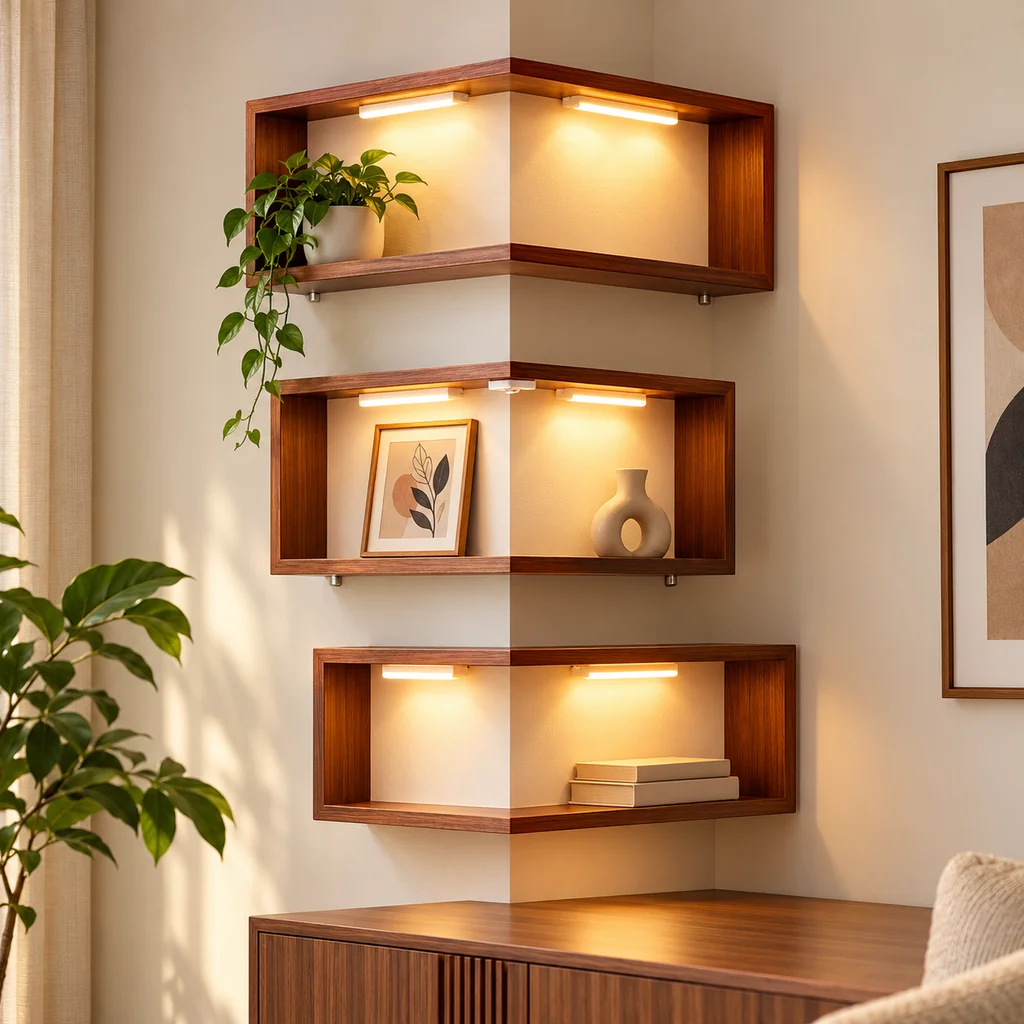 Solid Oak Floating Corner Shelf | The Nook